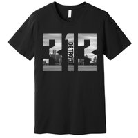 Vintage Detroit Michigan 313 Area Code Skyline Premium T-Shirt