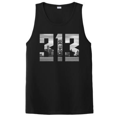 Vintage Detroit Michigan 313 Area Code Skyline PosiCharge Competitor Tank