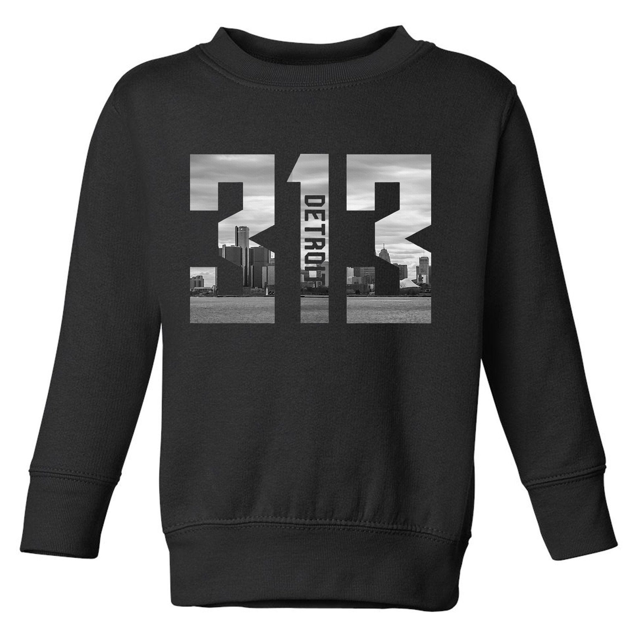 Vintage Detroit Michigan 313 Area Code Skyline Toddler Sweatshirt