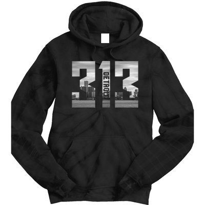 Vintage Detroit Michigan 313 Area Code Skyline Tie Dye Hoodie