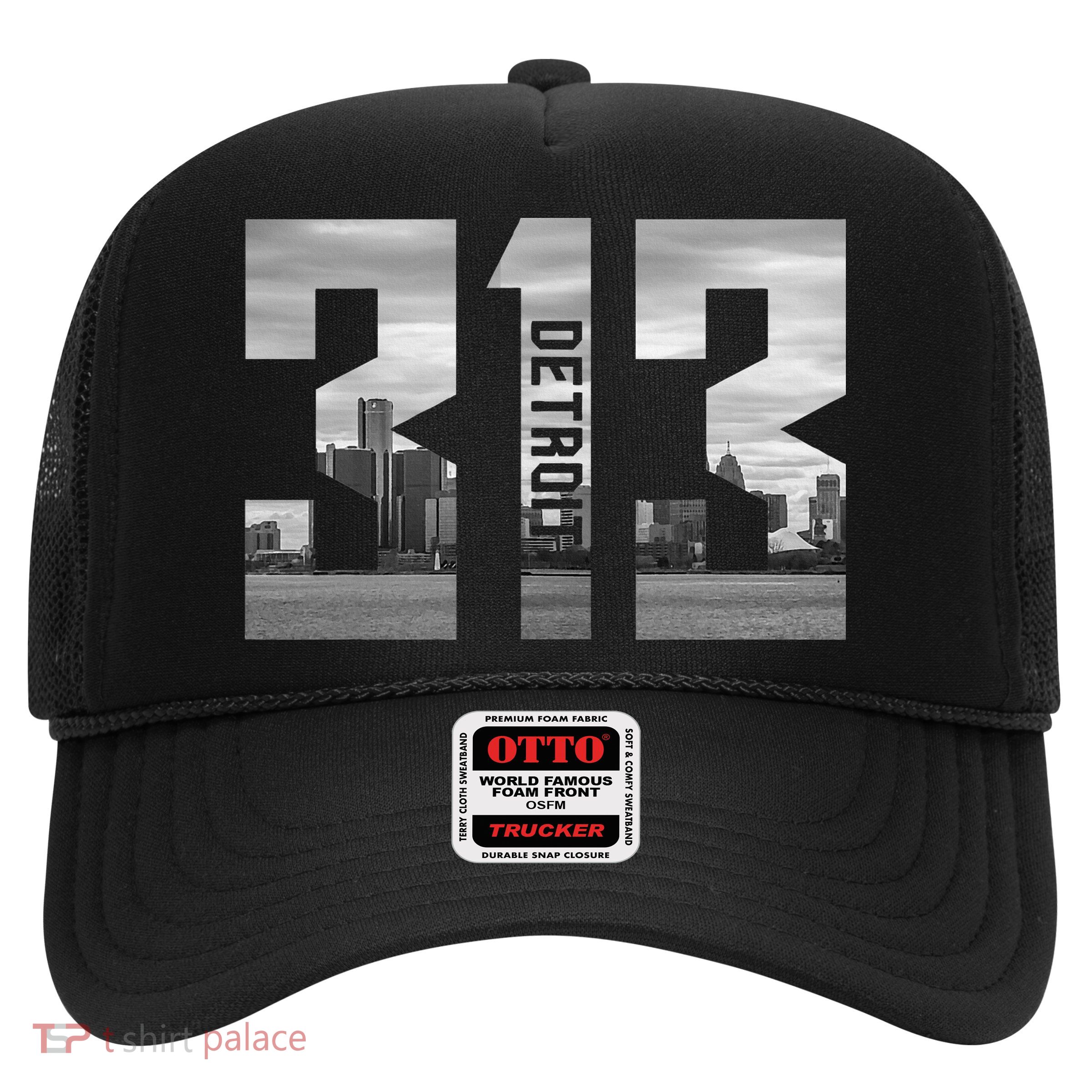 Vintage Detroit Michigan 313 Area Code Skyline Trucker Hat