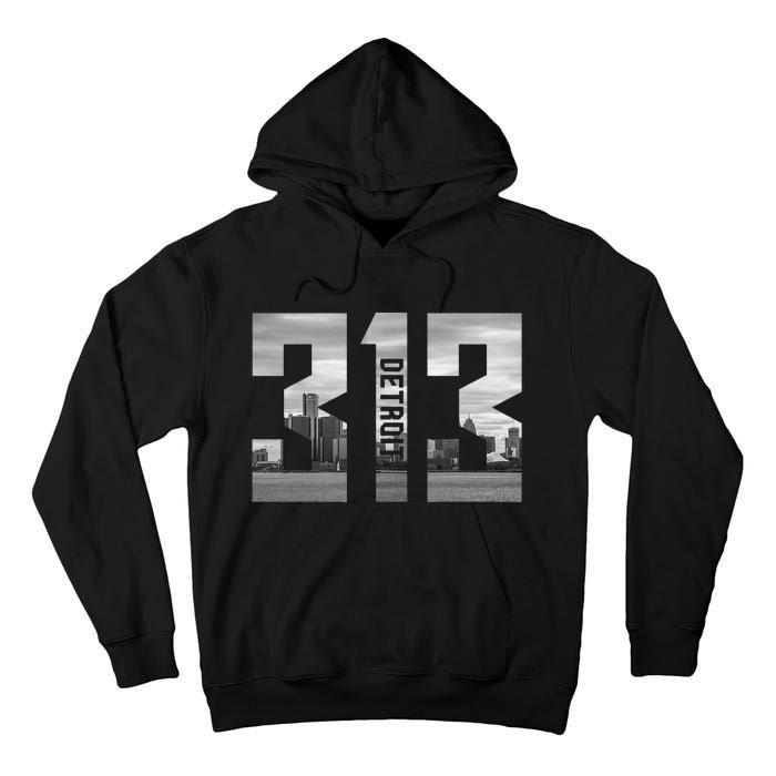 Vintage Detroit Michigan 313 Area Code Skyline Tall Hoodie