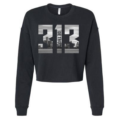 Vintage Detroit Michigan 313 Area Code Skyline Cropped Pullover Crew