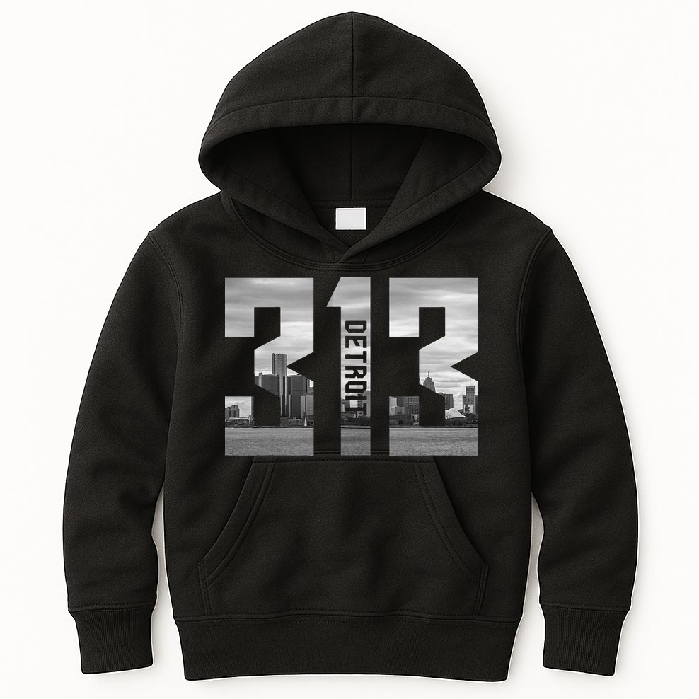 Vintage Detroit Michigan 313 Area Code Skyline Kids Hoodie