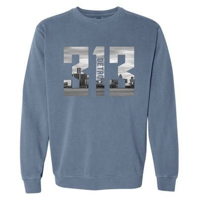 Vintage Detroit Michigan 313 Area Code Skyline Garment-Dyed Sweatshirt