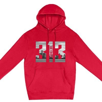 Vintage Detroit Michigan 313 Area Code Skyline Premium Pullover Hoodie