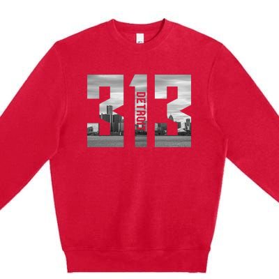 Vintage Detroit Michigan 313 Area Code Skyline Premium Crewneck Sweatshirt