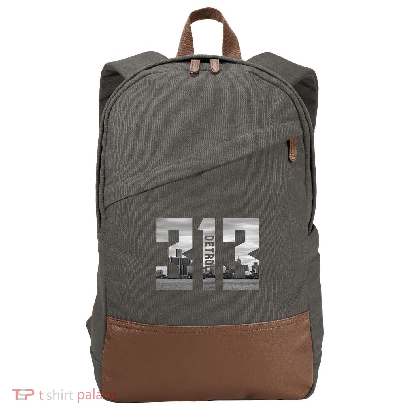 Vintage Detroit Michigan 313 Area Code Skyline Cotton Canvas Backpack