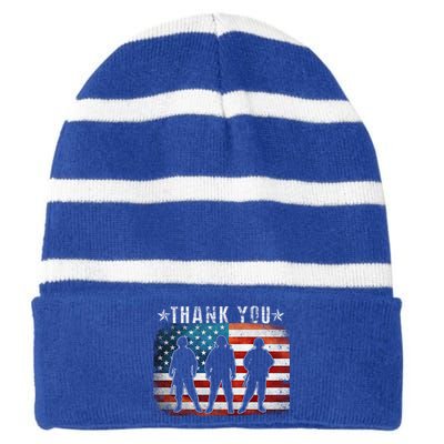 Veterans Day Memorial Gift Thank You Gift Proud Patriotic Cool Gift Striped Beanie with Solid Band