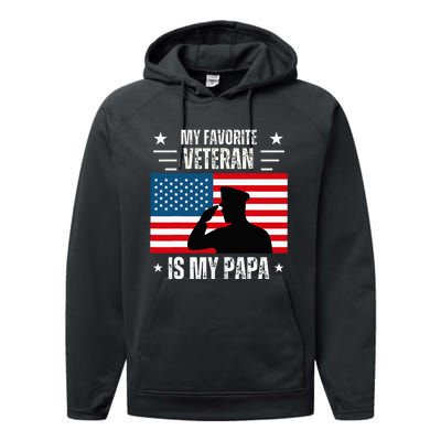 Veterans Day Military My Favorite Veteran Is My Papa Kids Performance Fleece Hoodie