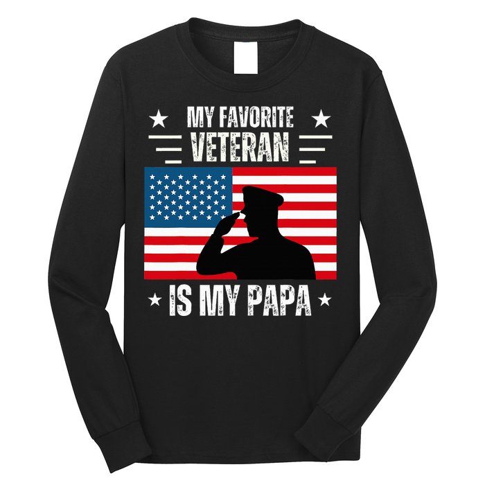 Veterans Day Military My Favorite Veteran Is My Papa Kids Long Sleeve Shirt