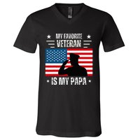 Veterans Day Military My Favorite Veteran Is My Papa Kids V-Neck T-Shirt