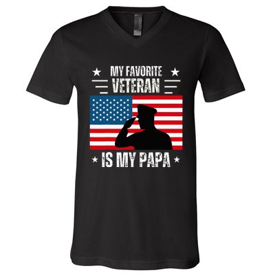 Veterans Day Military My Favorite Veteran Is My Papa Kids V-Neck T-Shirt