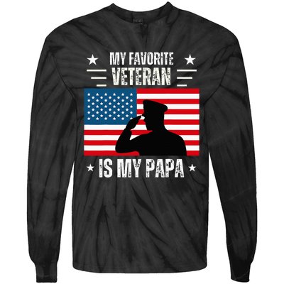 Veterans Day Military My Favorite Veteran Is My Papa Kids Tie-Dye Long Sleeve Shirt