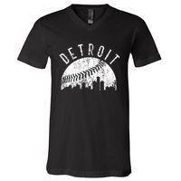 Vintage Detroit Michigan Skyline Apparel V-Neck T-Shirt