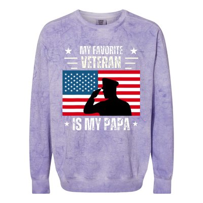 Veterans Day Military My Favorite Veteran Is My Papa Kids Colorblast Crewneck Sweatshirt