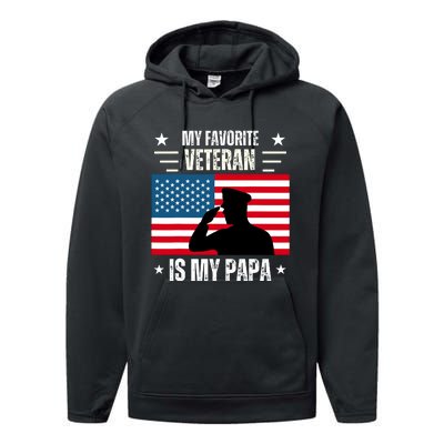 Veterans Day Military My Favorite Veteran Is My Papa Kids Performance Fleece Hoodie