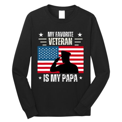 Veterans Day Military My Favorite Veteran Is My Papa Kids Long Sleeve Shirt