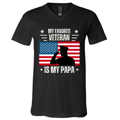 Veterans Day Military My Favorite Veteran Is My Papa Kids V-Neck T-Shirt