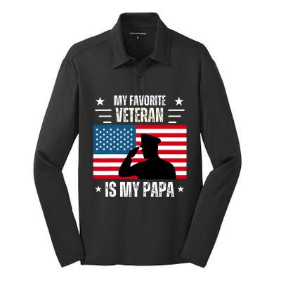 Veterans Day Military My Favorite Veteran Is My Papa Kids Silk Touch Performance Long Sleeve Polo