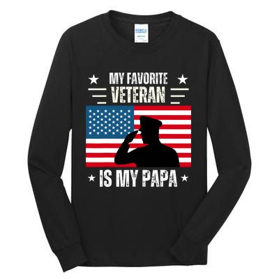 Veterans Day Military My Favorite Veteran Is My Papa Kids Tall Long Sleeve T-Shirt