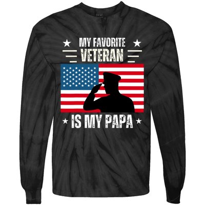 Veterans Day Military My Favorite Veteran Is My Papa Kids Tie-Dye Long Sleeve Shirt