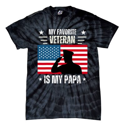 Veterans Day Military My Favorite Veteran Is My Papa Kids Tie-Dye T-Shirt