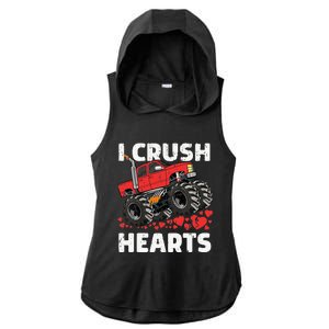 Valentines Day Monster Truck Boy I Crush Hearts Ladies PosiCharge Tri-Blend Wicking Draft Hoodie Tank