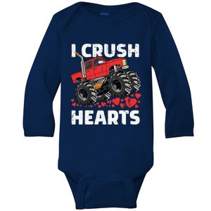 Valentines Day Monster Truck Boy I Crush Hearts Baby Long Sleeve Bodysuit