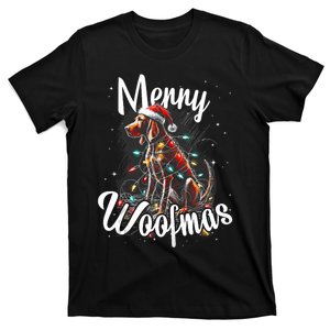 Vizsla Dog Merry Woofmas Christmas Lights And Santa Hat Tank Top T-Shirt