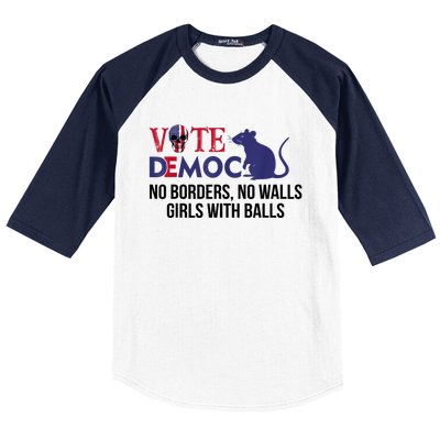 Vote Democrat No Borders No Walls Girls With Balls Baseball Sleeve Shirt