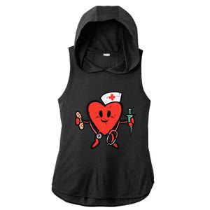 Valentines Day Nurse Heart Cute Nursing Scrub Top RN Wo Ladies PosiCharge Tri-Blend Wicking Draft Hoodie Tank