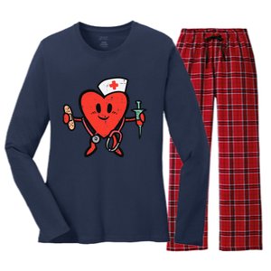 Valentines Day Nurse Heart Cute Nursing Scrub Top RN Wo Women's Long Sleeve Flannel Pajama Set 