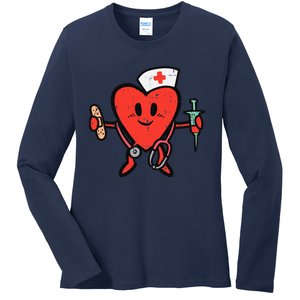 Valentines Day Nurse Heart Cute Nursing Scrub Top RN Wo Ladies Long Sleeve Shirt