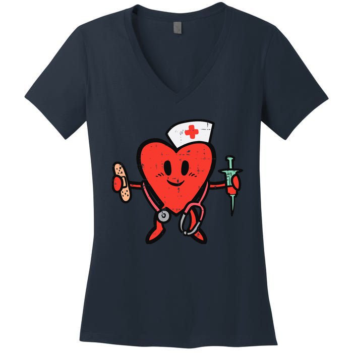 Valentines Day Nurse Heart Cute Nursing Scrub Top RN Wo Women's V-Neck T-Shirt