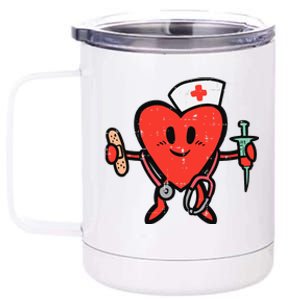 Valentines Day Nurse Heart Cute Nursing Scrub Top RN Wo 12 oz Stainless Steel Tumbler Cup