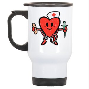 Valentines Day Nurse Heart Cute Nursing Scrub Top RN Wo Stainless Steel Travel Mug