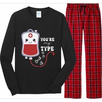 Valentines Day Nurse Youre My Type Medical Pun Blood Bank Long Sleeve Pajama Set