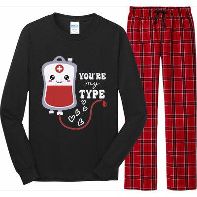 Valentines Day Nurse Youre My Type Medical Pun Blood Bank Long Sleeve Pajama Set