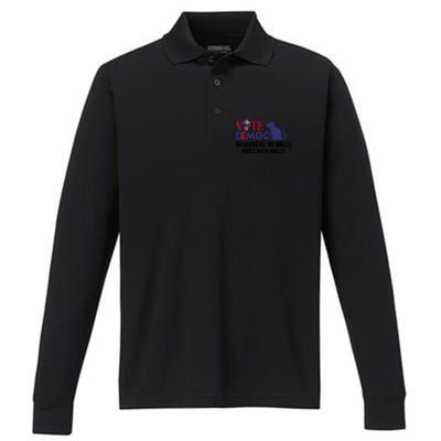 Vote Democrat No Borders No Walls Girls With Balls Performance Long Sleeve Polo