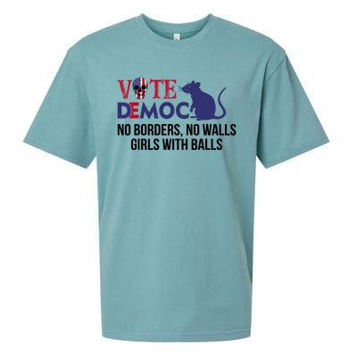 Vote Democrat No Borders No Walls Girls With Balls Sueded Cloud Jersey T-Shirt