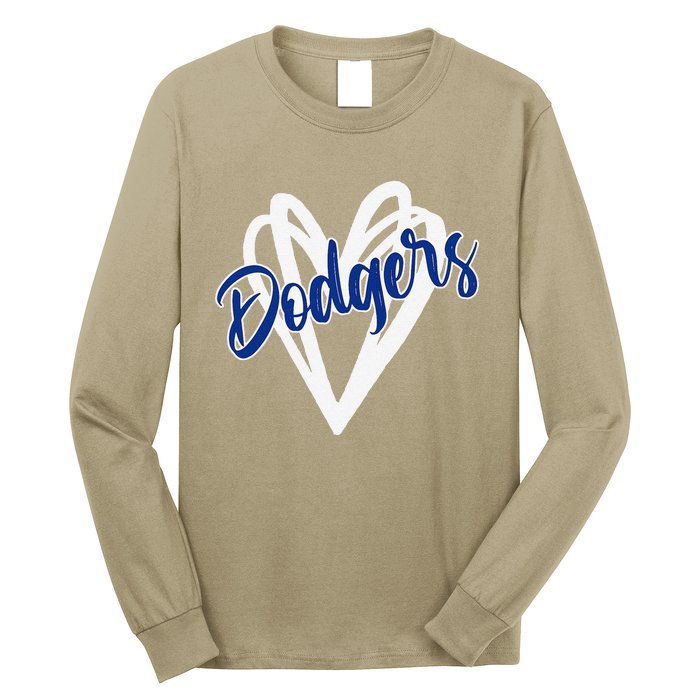 Vintage Dodgers Name Distressed Hearts Dodgers Gifts Ideas Long Sleeve Shirt