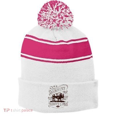 Vintage Do Not Pet The Fluffy Cows American Bison Stripe Pom Pom Beanie