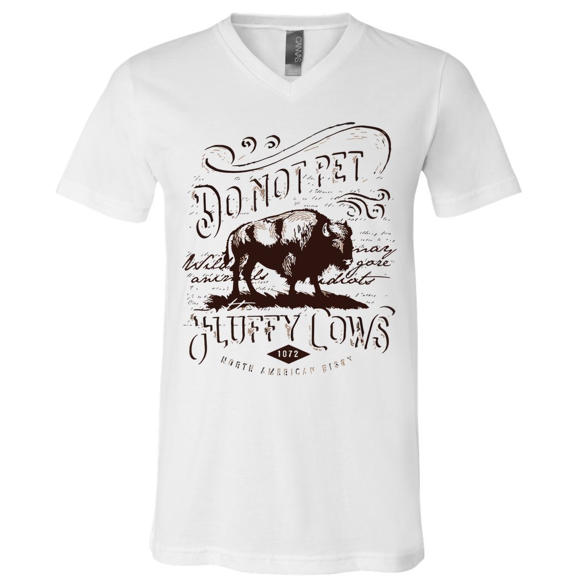 Vintage Do Not Pet The Fluffy Cows American Bison V-Neck T-Shirt