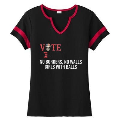 Vote Democrat No Borders No Walls Girl With Balls  Ladies Halftime Notch Neck Tee