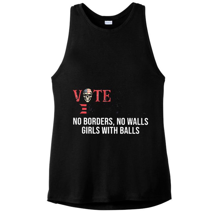 Vote Democrat No Borders No Walls Girl With Balls  Ladies PosiCharge Tri-Blend Wicking Tank
