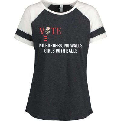 Vote Democrat No Borders No Walls Girl With Balls  Enza Ladies Jersey Colorblock Tee