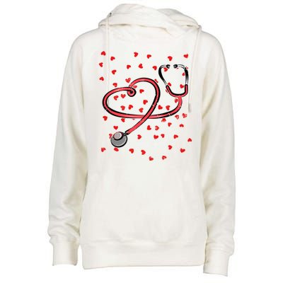 Valentines Day Nurse Stethoscope Hearts Womens Funnel Neck Pullover Hood