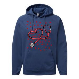 Valentines Day Nurse Stethoscope Hearts Performance Fleece Hoodie