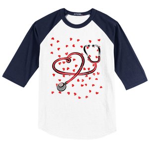 Valentines Day Nurse Stethoscope Hearts Baseball Sleeve Shirt